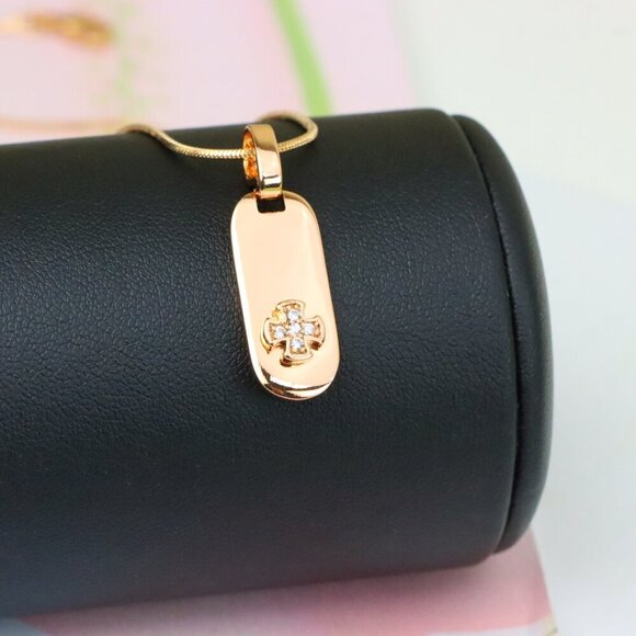 "Rose Gold Bar Pendant with Mini Cross and Crystal Accents, XPPT1253 - Picture 6 of 12